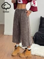 Elorivane Women Charcoal Gray Washed Shorts, Baggy Elastic Waist Cowgirl Vintage Athleisure Streetwear - Image 34