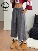 Elorivane Women Charcoal Gray Washed Shorts, Baggy Elastic Waist Cowgirl Vintage Athleisure Streetwear - Image 24