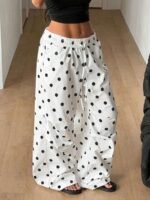 Elorivane Women Brown Polka Dot Parachute Pants, Wide Leg Athleisure Casual Trousers - Image 16
