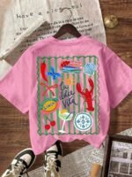 Elorivane Women's Striped Lobster Graphic Tee, Round Neck Casual Summer Vacation - Image 20