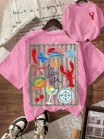 Elorivane Women's Striped Lobster Graphic Tee, Round Neck Casual Summer Vacation - Image 19