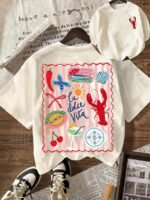 Elorivane Women's Striped Lobster Graphic Tee, Round Neck Casual Summer Vacation - Image 10