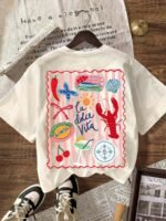 Elorivane Women's Striped Lobster Graphic Tee, Round Neck Casual Summer Vacation - Image 16