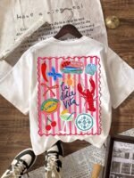 Elorivane Women's Striped Lobster Graphic Tee, Round Neck Casual Summer Vacation - Image 29