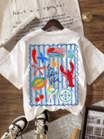 Elorivane Women's Striped Lobster Graphic Tee, Round Neck Casual Summer Vacation - Image 35