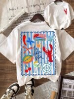 Elorivane Women's Striped Lobster Graphic Tee, Round Neck Casual Summer Vacation - Image 34