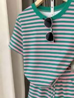 Elorivane Women's Striped Contrast 2-Piece Co-Ord, Short Sleeve Tee & Shorts, Elegant Casual Summer Vacation Set - Image 6