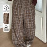 Elorivane Plus Size Plaid Pajama Pants, Elastic Waist Loose Casual Trousers