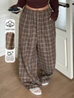 Elorivane Plus Size Plaid Pajama Pants, Elastic Waist Loose Casual Trousers