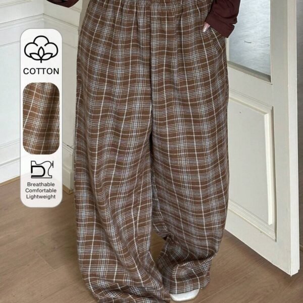 Elorivane Plus Size Plaid Pajama Pants, Elastic Waist Loose Casual Trousers