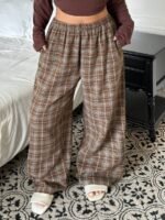 Elorivane Plus Size Plaid Pajama Pants, Elastic Waist Loose Casual Trousers - Image 2