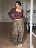 Elorivane Plus Size Plaid Pajama Pants, Elastic Waist Loose Casual Trousers - Image 3