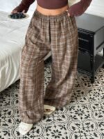Elorivane Plus Size Plaid Pajama Pants, Elastic Waist Loose Casual Trousers - Image 4