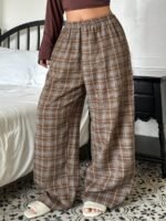 Elorivane Plus Size Plaid Pajama Pants, Elastic Waist Loose Casual Trousers - Image 5