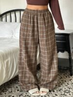 Elorivane Plus Size Plaid Pajama Pants, Elastic Waist Loose Casual Trousers - Image 6