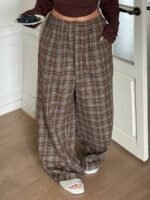 Elorivane Plus Size Plaid Pajama Pants, Elastic Waist Loose Casual Trousers - Image 8