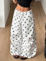 Elorivane Women Brown Polka Dot Parachute Pants, Wide Leg Athleisure Casual Trousers - Image 15