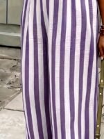 Elorivane Women Blue & White Striped Woven Wide Leg Beach Pants, Casual Spring Summer Trousers - Image 47