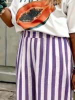 Elorivane Women Blue & White Striped Woven Wide Leg Beach Pants, Casual Spring Summer Trousers - Image 46