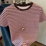 Elorivane Women's Pink-Brown Striped Y2K Tee, Casual Summer
