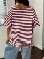 Elorivane Women's White Striped Open Shoulder Tee, Plus Size Y2K Street Style Summer - Image 10
