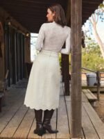 Elorivane Women Dark Blue Denim A Line Midi Skirt, High Waist Scalloped Button Front Western Cowgirl Fall Winter Country Skirt - Image 23