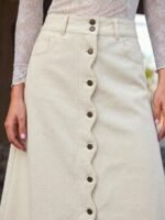 Elorivane Women Dark Blue Denim A Line Midi Skirt, High Waist Scalloped Button Front Western Cowgirl Fall Winter Country Skirt - Image 25