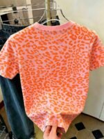 Elorivane Women's Neon Orange Leopard Tee, Round Neck Short Sleeve Simple Casual Summer T-Shirt - Image 2