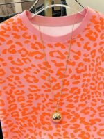 Elorivane Women's Neon Orange Leopard Tee, Round Neck Short Sleeve Simple Casual Summer T-Shirt - Image 5