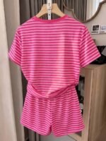 Elorivane Women's Pink Floral 2-Piece Co-Ord, Short Sleeve Tee & Shorts, Elegant Summer Set - Image 3