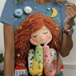 Elorivane Women's Good Night Moon 3D Print Tee, Casual Summer