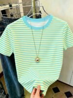 Elorivane Women's Pink-Brown Striped Y2K Tee, Casual Summer - Image 72