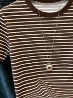 Elorivane Women's Pink-Brown Striped Y2K Tee, Casual Summer - Image 71