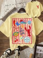Elorivane Women's Striped Lobster Graphic Tee, Round Neck Casual Summer Vacation - Image 40