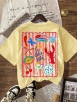 Elorivane Women's Striped Lobster Graphic Tee, Round Neck Casual Summer Vacation - Image 43