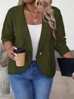 Elorivane Plus Size Solid Color Loose Fit Long Sleeve Cardigan for Fall Winter Casual Wear - Image 19
