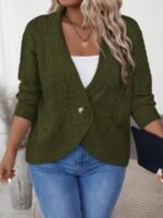 Elorivane Plus Size Solid Color Loose Fit Long Sleeve Cardigan for Fall Winter Casual Wear - Image 21