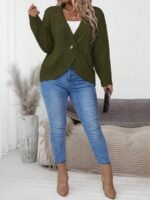 Elorivane Plus Size Solid Color Loose Fit Long Sleeve Cardigan for Fall Winter Casual Wear - Image 22