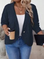 Elorivane Plus Size Solid Color Loose Fit Long Sleeve Cardigan for Fall Winter Casual Wear - Image 14
