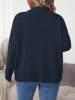 Elorivane Plus Size Solid Color Loose Fit Long Sleeve Cardigan for Fall Winter Casual Wear - Image 15