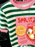 Elorivane Women's Striped Cocktail Club Tee, Round Neck Casual Vacationcore Summer Beach - Image 8