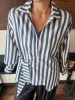 Elorivane Plus Size White Shirt, Lapel Half-Open Tie Hem Long Sleeve Spring Autumn Blouse - Image 28