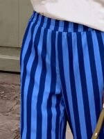 Elorivane Women Blue & White Striped Woven Wide Leg Beach Pants, Casual Spring Summer Trousers - Image 52