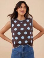 Elorivane Women Lobster Intarsia Sweater Vest, Round Neck Multi Stitch Western Cowgirl Fall Winter Casual Top - Image 6