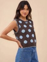 Elorivane Women Lobster Intarsia Sweater Vest, Round Neck Multi Stitch Western Cowgirl Fall Winter Casual Top - Image 9