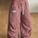 Elorivane Women Brown Polka Dot Parachute Pants, Wide Leg Athleisure Casual Trousers