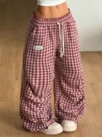 Elorivane Women Brown Polka Dot Parachute Pants, Wide Leg Athleisure Casual Trousers