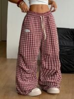 Elorivane Women Brown Polka Dot Parachute Pants, Wide Leg Athleisure Casual Trousers - Image 4