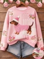 Elorivane Plus Size Cute Printed Crew Neck Long Sleeve Sweatshirt for Fall - Image 4