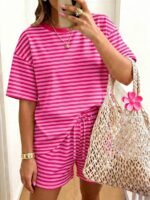 Elorivane Women's Pink Floral 2-Piece Co-Ord, Short Sleeve Tee & Shorts, Elegant Summer Set - Image 2